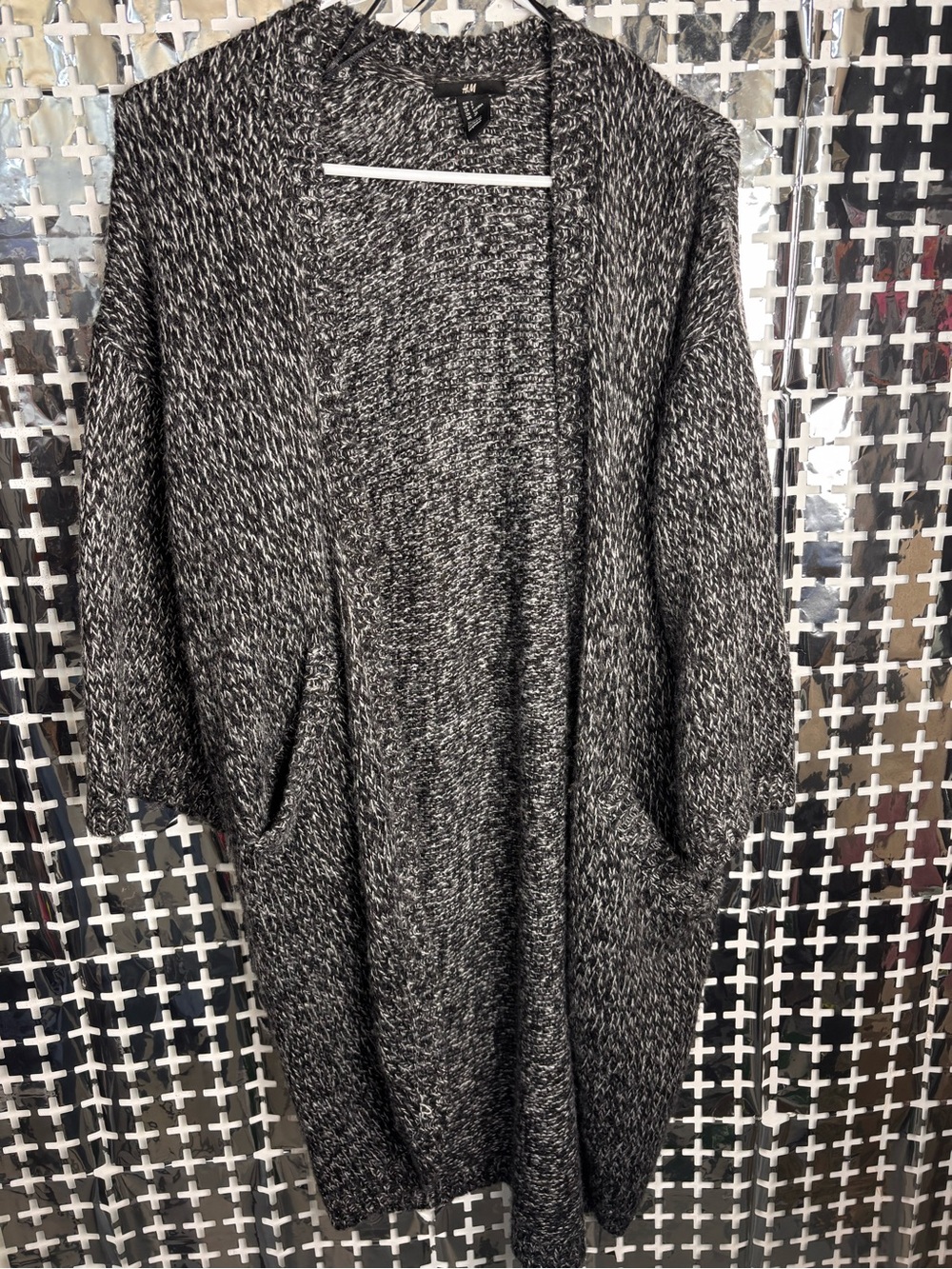 H&M Women's Black & White Marled Open Cardigan